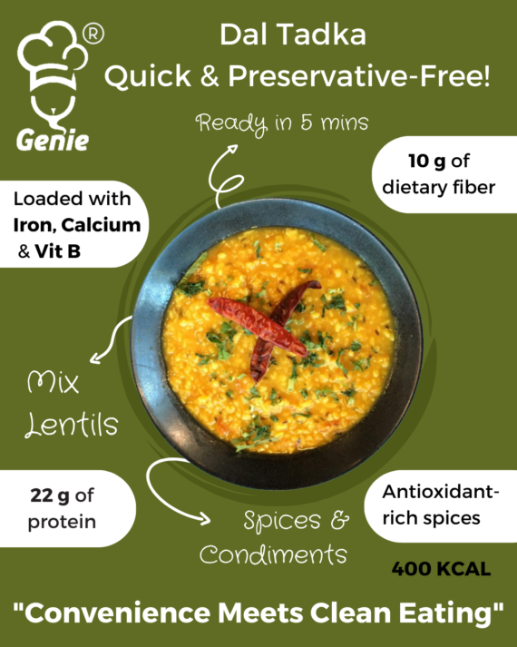 Dal Tadka & Jeera Rice | Ready-to-Eat Instant | 300 GM + 300 GM| Genie Food | 5 Min Recipe | 100% Clean Brand