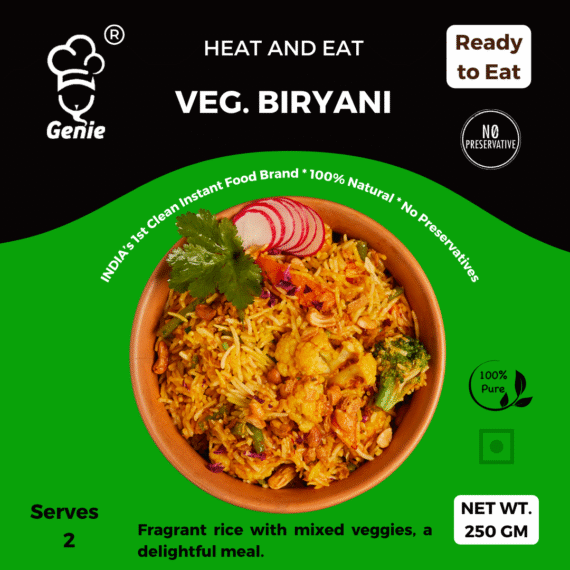 Veg. Biryani | Ready-to-Eat Instant | 250 GM | Genie Food | 5 Min Recipe | 100% Clean Brand