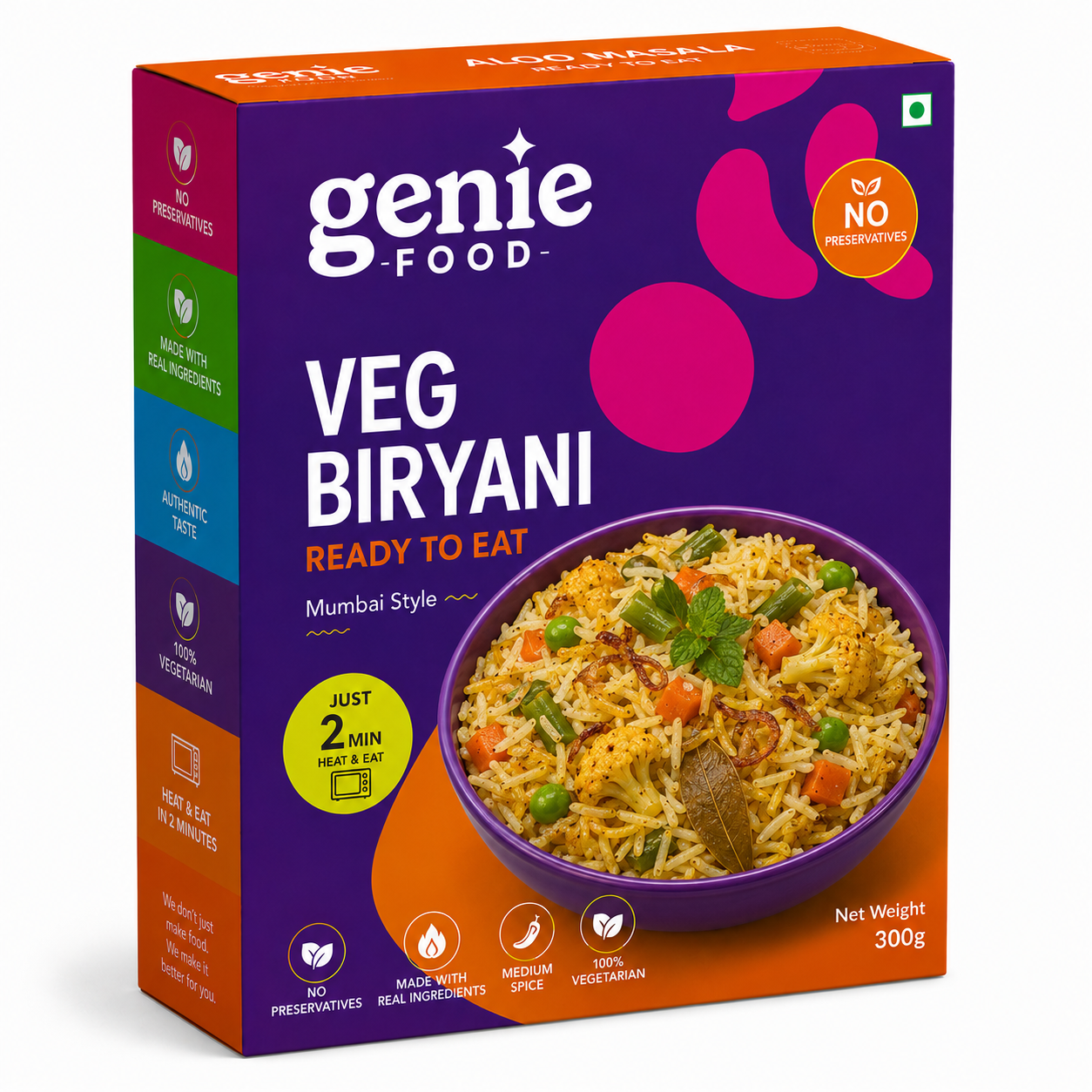 Veg. Biryani | Ready-to-Eat | 300gm | Genie Food