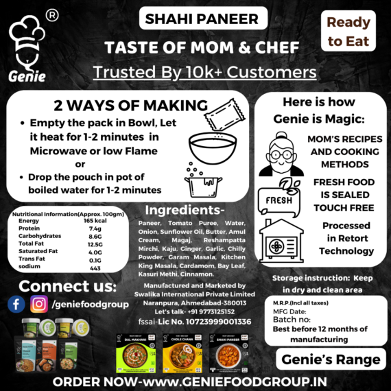 Punjabi Shahi Paneer | Ready-to-Eat Instant | 300 GM | Genie Food | 5 Min Recipe | 100% Clean Brand