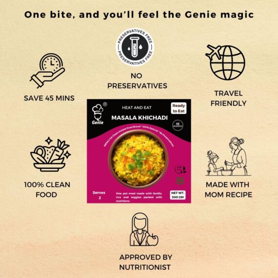Masala Khichadi | Ready-to-Eat Instant | 300 GM | Genie Food | 5 Min Recipe | 100% Clean Brand