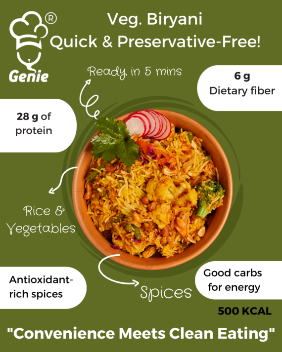 Veg. Biryani | Ready-to-Eat Instant | 300 GM | Genie Food | 5 Min Recipe | 100% Clean Brand