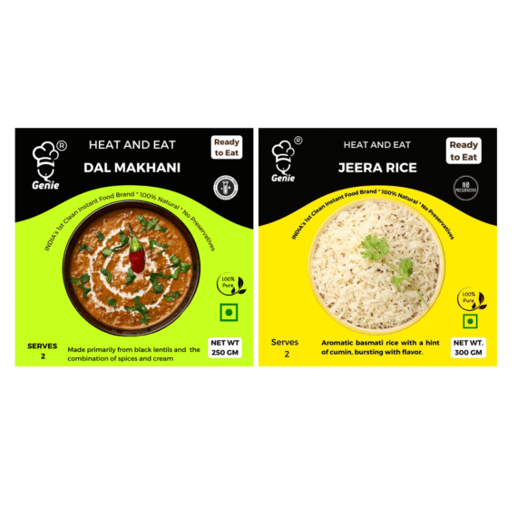 Dal Makhani & Jeera Rice | Ready-to-Eat Instant | 250 GM + 300 GM| Genie Food | 5 Min Recipe | 100% Clean Brand