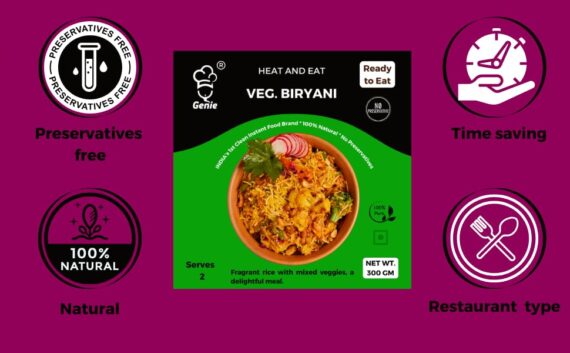 Veg. Biryani | Ready-to-Eat Instant | 300 GM | Genie Food | 5 Min Recipe | 100% Clean Brand