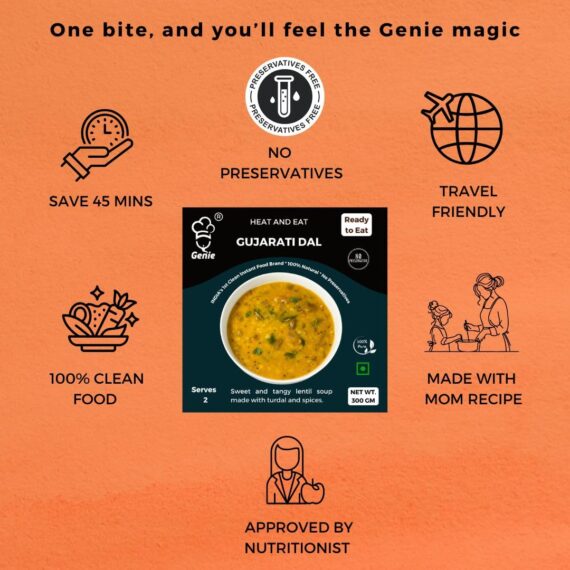 Gujarati Dal And Jeera Rice | Ready-to-Eat Instant | 300 GM + 300 GM| Genie Food | 5 Min Recipe | 100% Clean Brand