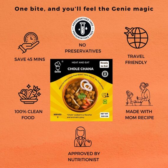 Punjabi Chole Chana | Ready-to-Eat Instant | 300 GM | Genie Food | 5 Min Recipe | 100% Clean Brand