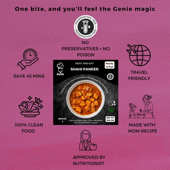 Genie's Day Combo- Upma(60g)+Shahi Paneer(300g)+Rice (300g)+Dal Tadka (300g)+Kadhi (300g)+Masala Khichadi(300g)