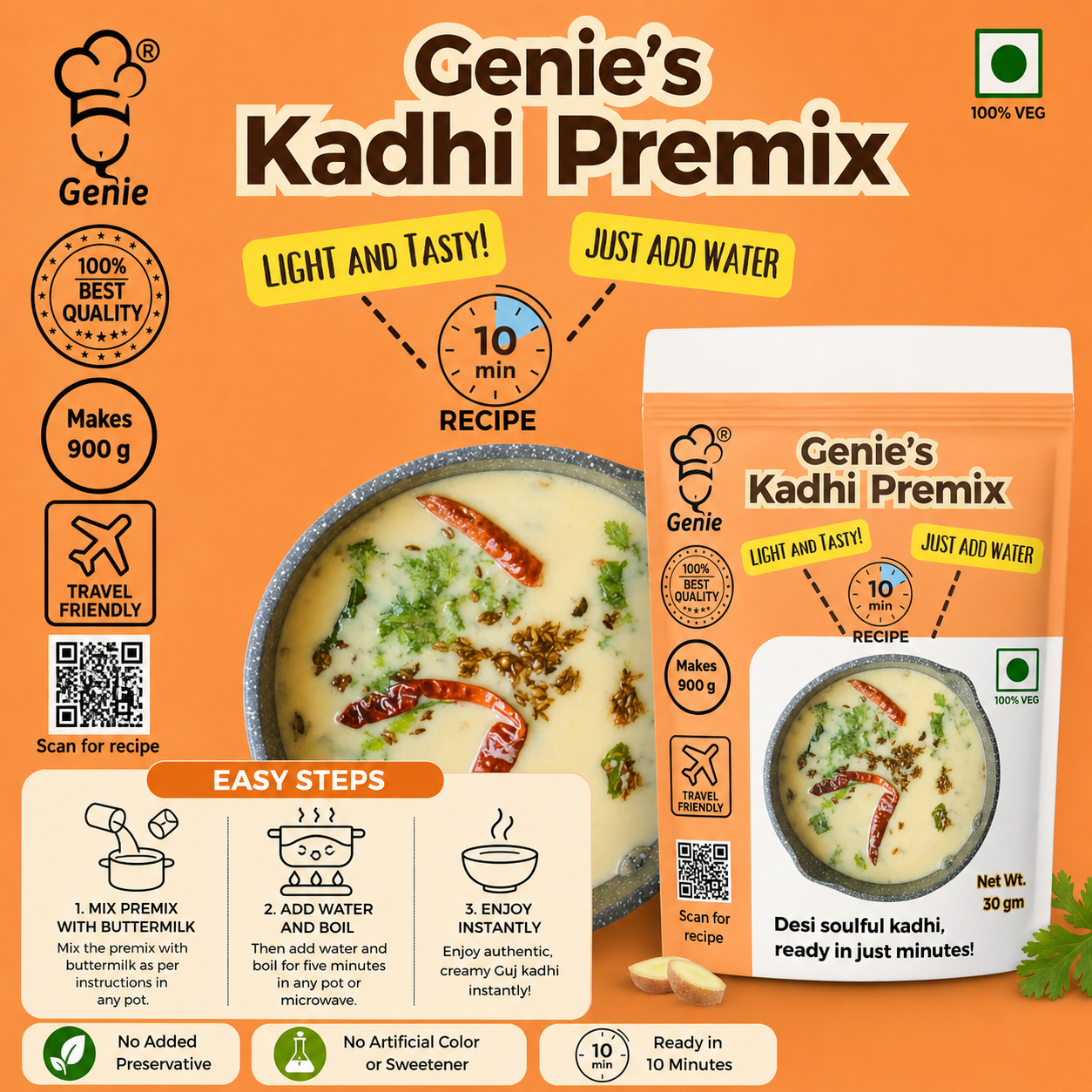Genie's Gujarati Kadhi Premix | Ready-to-Eat | Makes 900gm