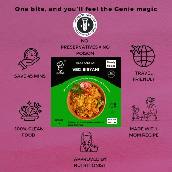 Veg. Biryani | Ready-to-Eat | 250gm | Genie Food