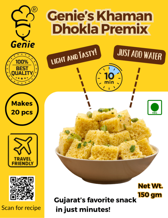 Khaman Dhokla Premix | Ready-to-Eat Instant | 150GM | Genie Food | 5 Min Recipe | 100% Clean Brand